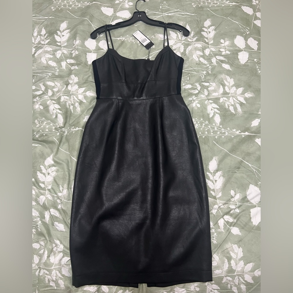 BCBG Black Faux Leather Spaghetti-Strap Dress